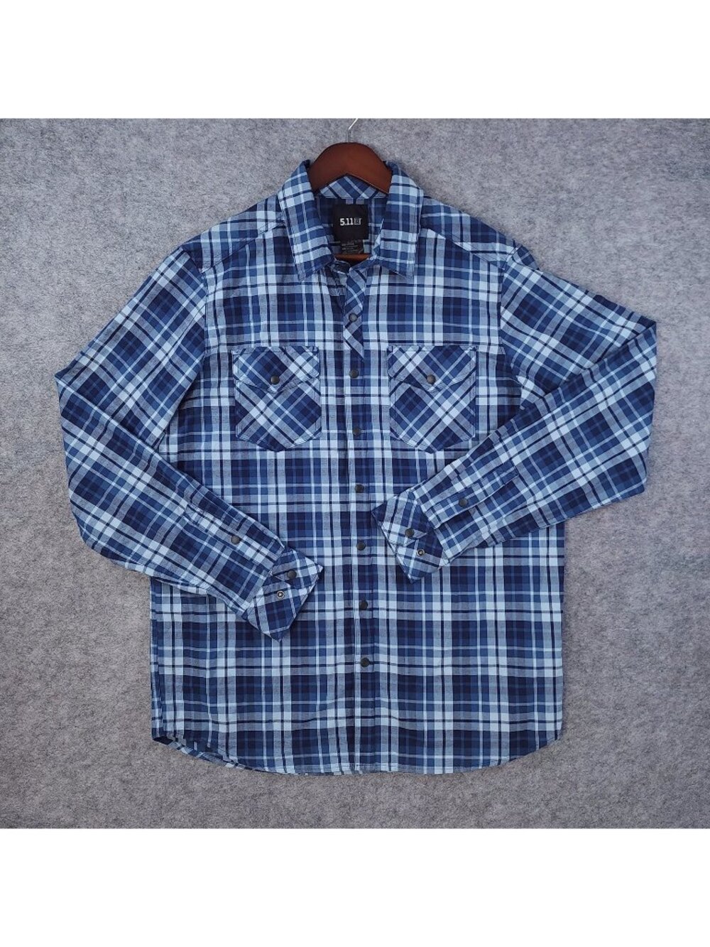 5.11 Tactical Gunner Plaid Shirt Men Medium Blue Snap RapiDraw Long Sleeve Twill